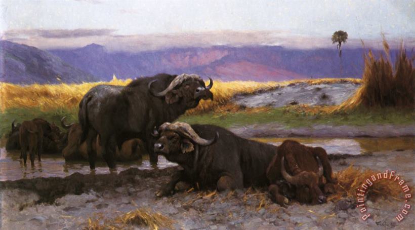 Wilhelm Kuhnert Buffalo Along The Riverbank Art Print