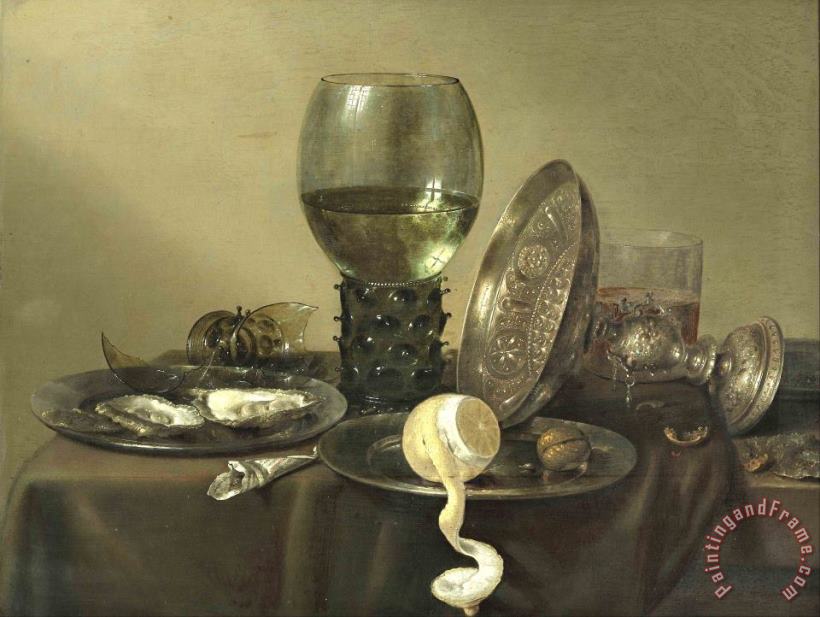 Still Life with Oysters, a Rummer, a Lemon And a Silver Bowl painting - Willem Claesz Heda Still Life with Oysters, a Rummer, a Lemon And a Silver Bowl Art Print