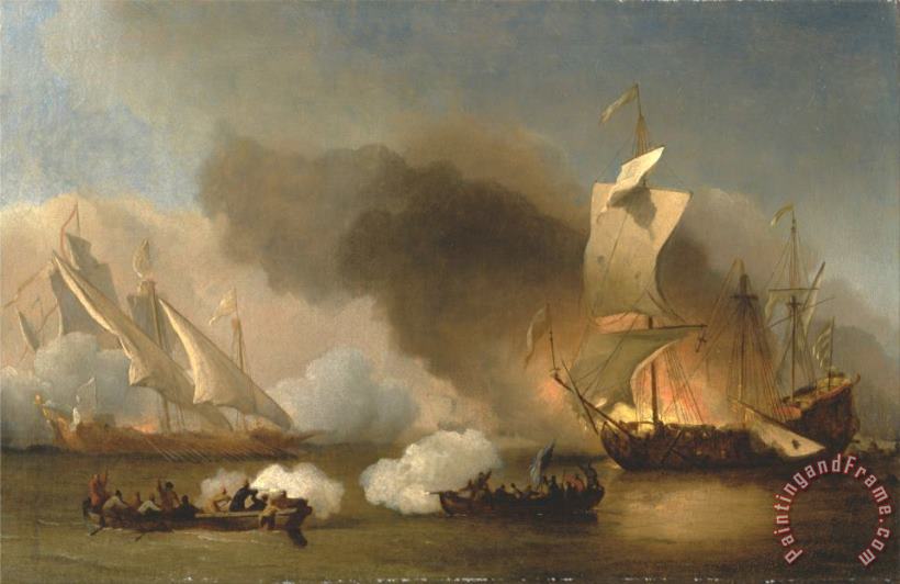 An Action Off The Barbary Coast with Galleys And English Ships painting - Willem van de Velde An Action Off The Barbary Coast with Galleys And English Ships Art Print