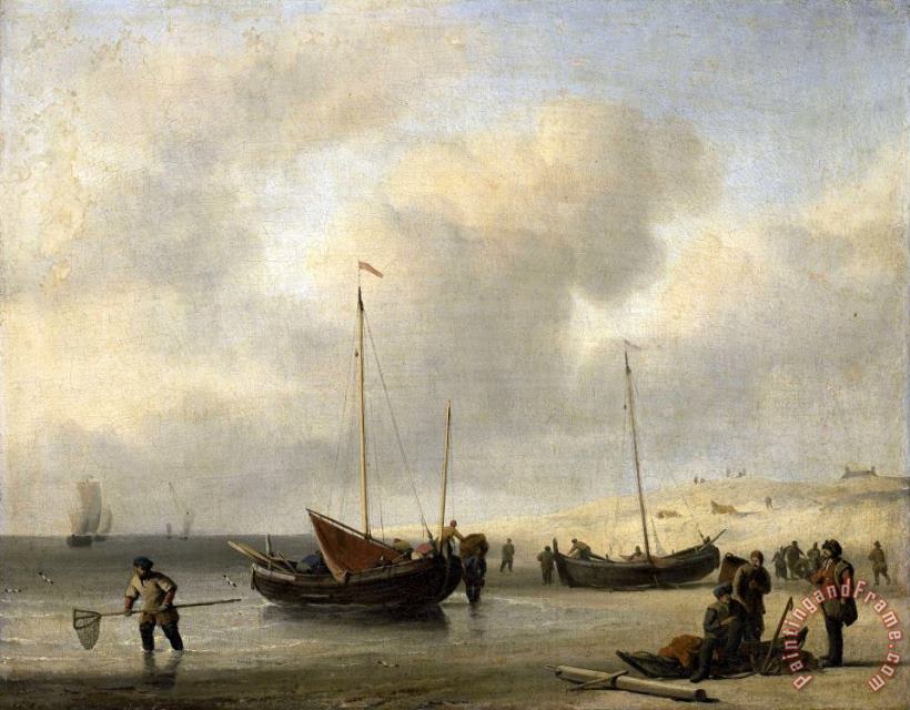 Willem van de Velde Fishing Boats on Shore (the Shore, Unloading a Fishing Smack) Art Print