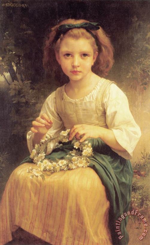 Child Braiding a Crown (1874) painting - William Adolphe Bouguereau Child Braiding a Crown (1874) Art Print