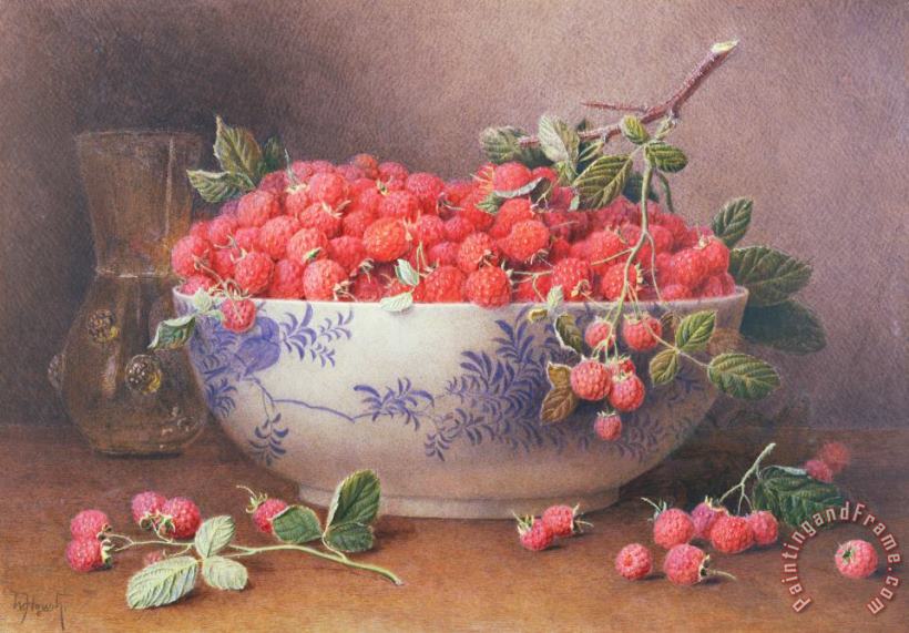Still Life of Raspberries in a Blue and White Bowl painting - William B Hough Still Life of Raspberries in a Blue and White Bowl Art Print