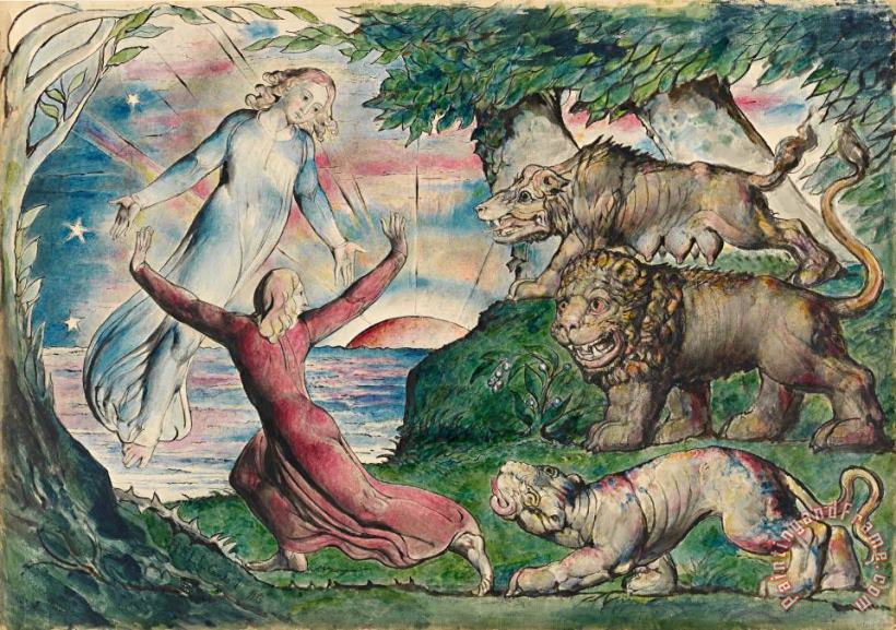 William Blake Dante Running From The Three Beasts Art Print