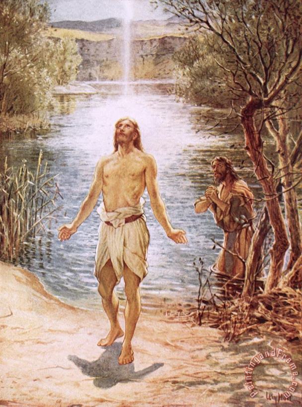 Christ baptised by John the Baptist painting - William Brassey Hole Christ baptised by John the Baptist Art Print