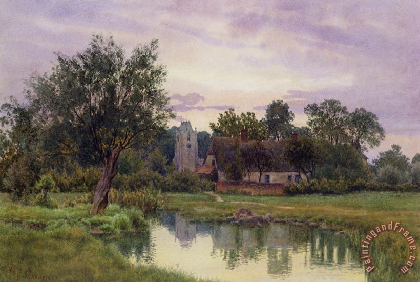 William Fraser Garden Evening at Hemingford Grey Church in Huntingdonshire Art Painting