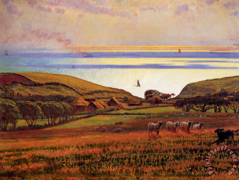 William Holman Hunt Fairlight Downs, Sunlight on The Sea Art Painting