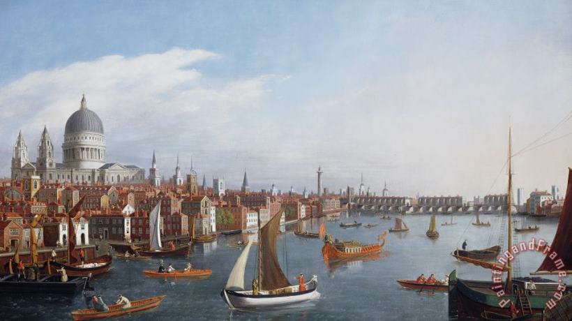 William James View of the River Thames with St Paul's and Old London Bridge Art Painting