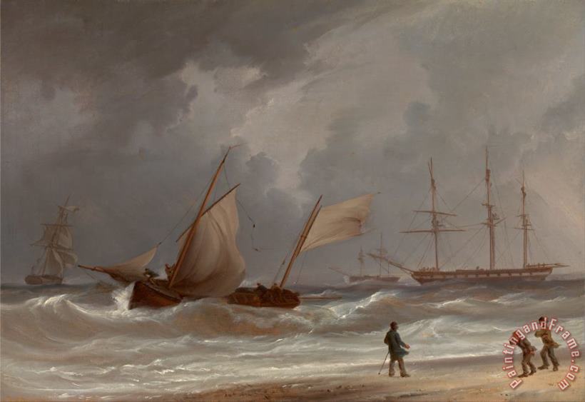 A Lugger Driving Ashore in a Gale painting - William Joy A Lugger Driving Ashore in a Gale Art Print