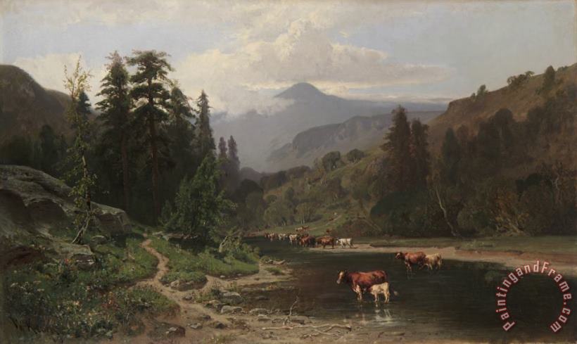 William Keith Mountain Landscape with Cattle Art Print