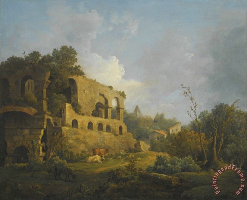 William Marlow Landscape with Classical Ruins Outside Rome with The Pyramid of Cestius Beyond Art Print