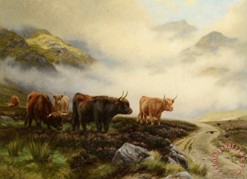 Highland Cattle in a Pass painting - Wright Barker Highland Cattle in a Pass Art Print