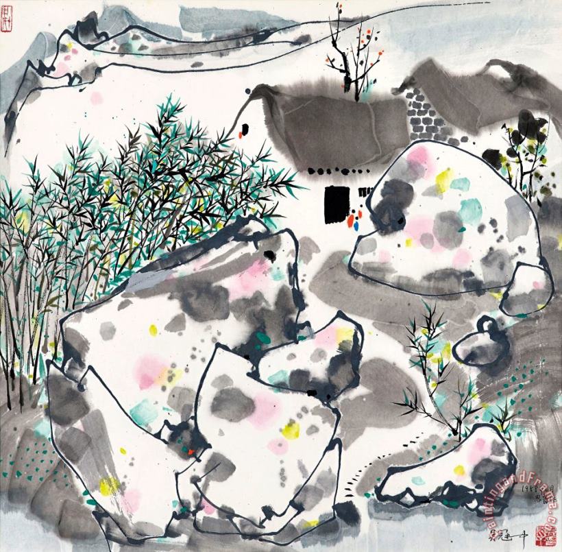 Wu Guanzhong A Thatched Cottage with a Bamboo Fence Art Print