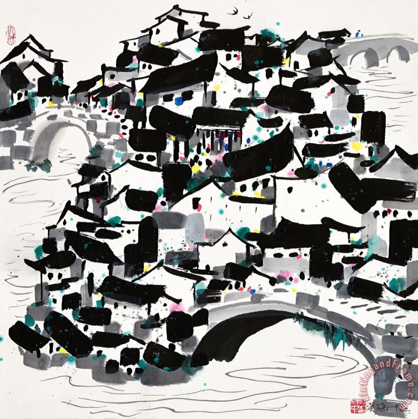 A Village of Bridges painting - Wu Guanzhong A Village of Bridges Art Print