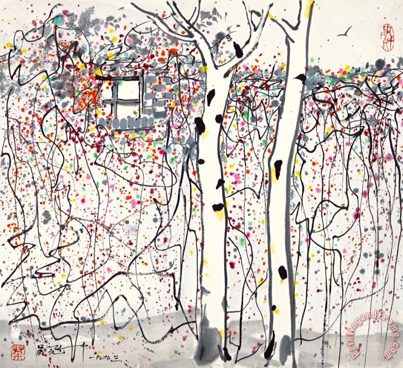 Autumnal Vine on Wall, 1993 painting - Wu Guanzhong Autumnal Vine on Wall, 1993 Art Print