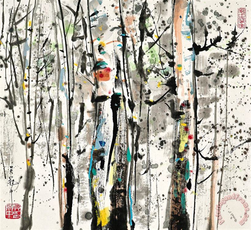 Birch painting - Wu Guanzhong Birch Art Print