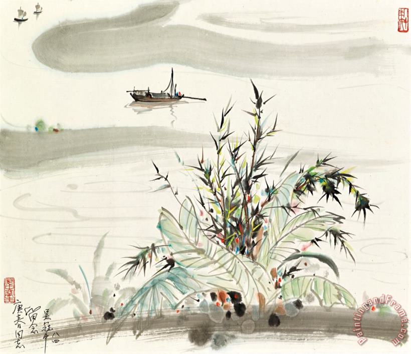 Wu Guanzhong Boating by The Shore Art Print