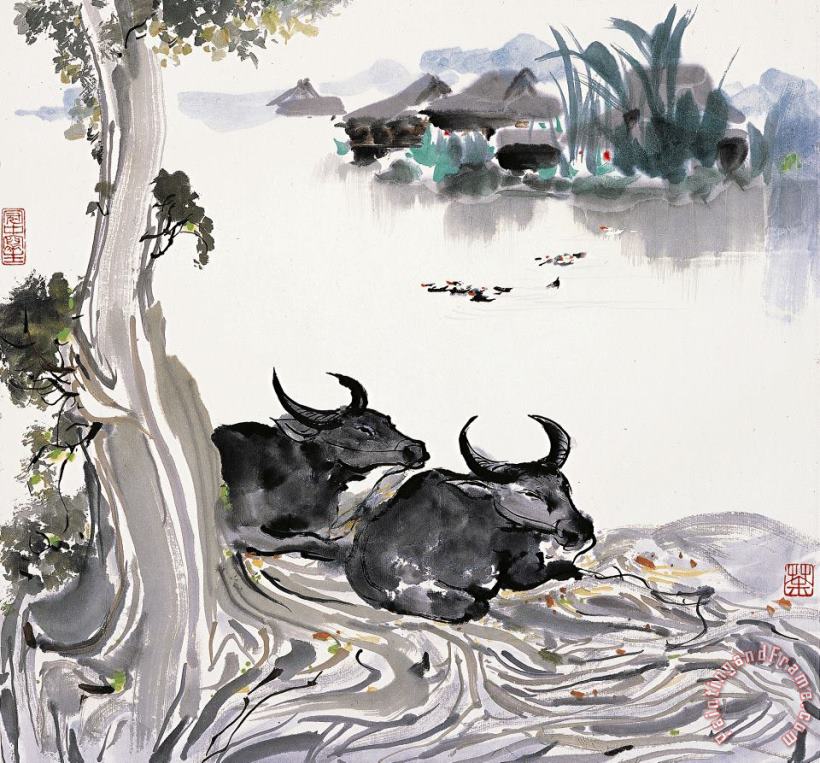 Bull painting - Wu Guanzhong Bull Art Print