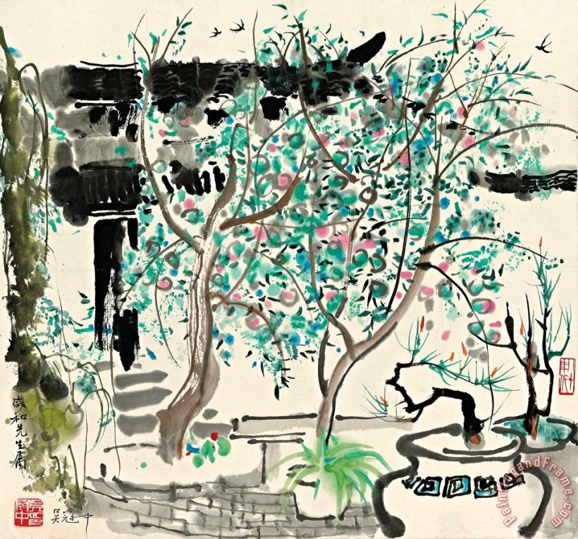 Chinese Courtyard painting - Wu Guanzhong Chinese Courtyard Art Print