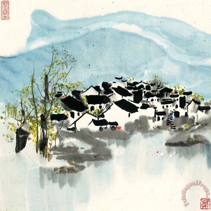 Jiangnan River Town painting - Wu Guanzhong Jiangnan River Town Art Print