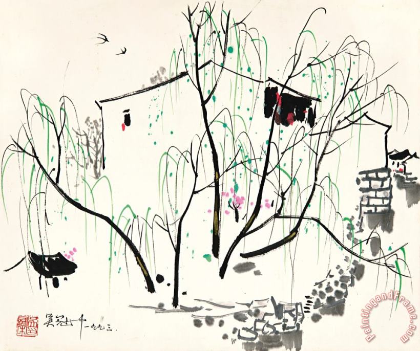 Wu Guanzhong Jiangnan Scenery, 1993 Art Painting
