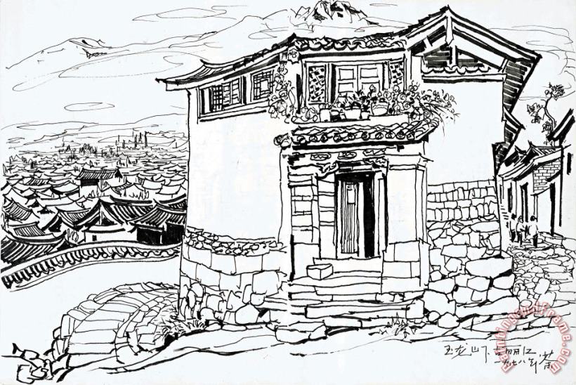 Wu Guanzhong Lijian City at The Foot of The Jade Dragon Mountains, 1978 Art Print