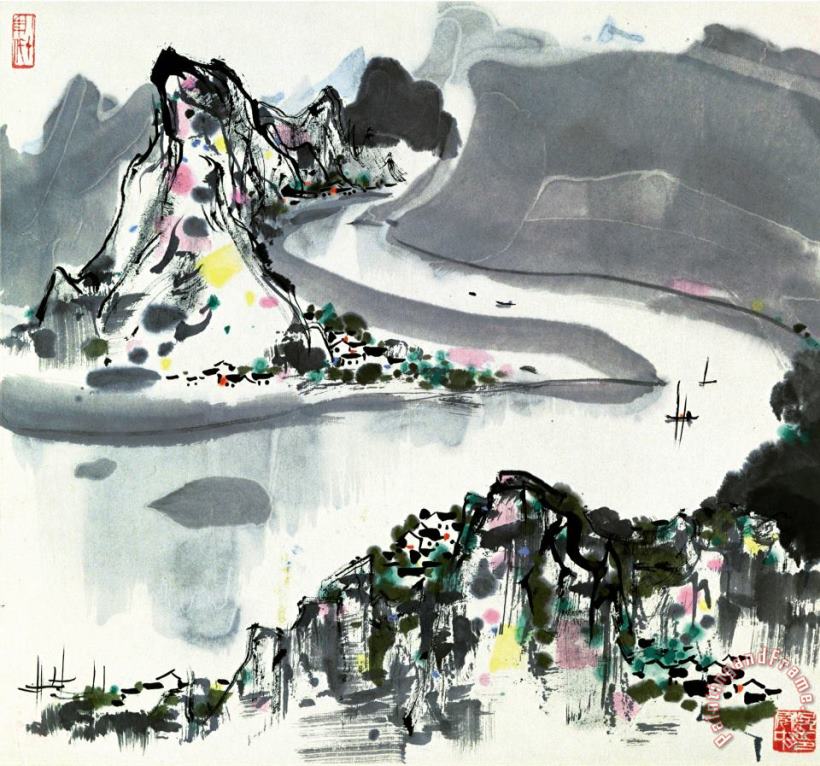 Wu Guanzhong Lijiang River Art Painting