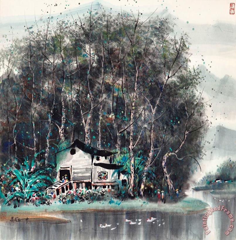 Lodge by The River painting - Wu Guanzhong Lodge by The River Art Print
