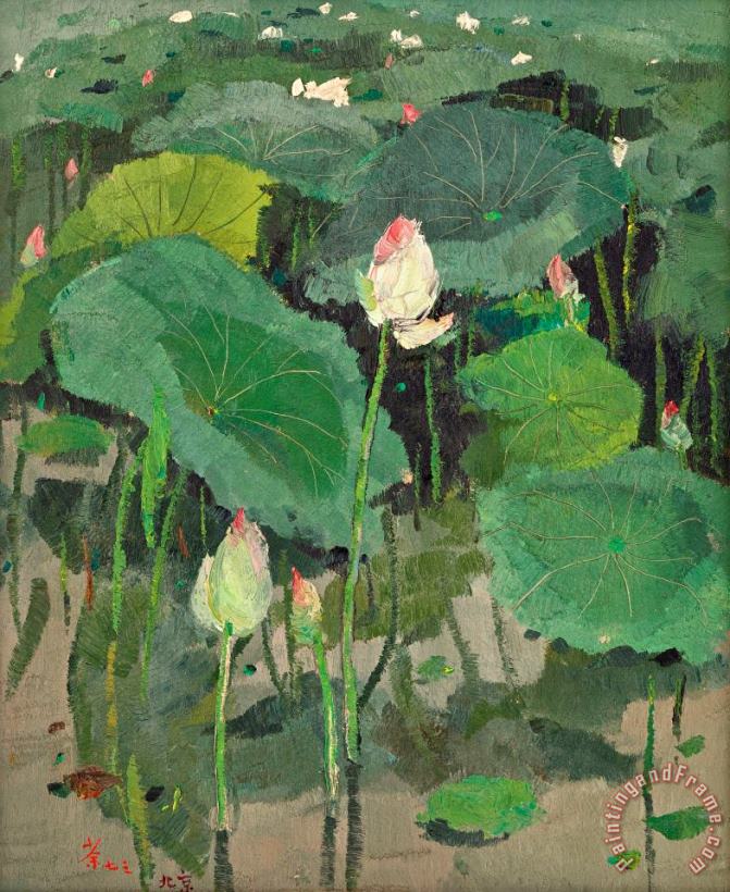 Wu Guanzhong Lotus Flowers Art Painting