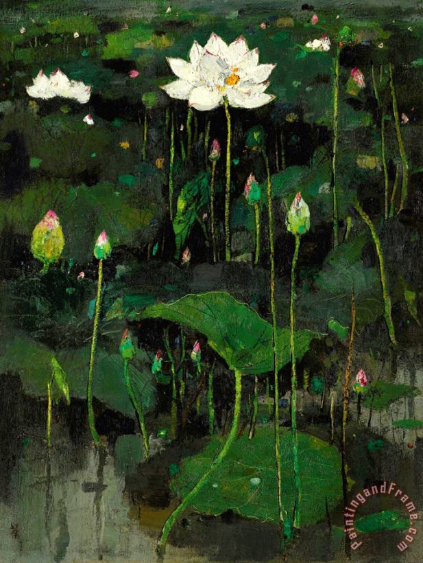 Wu Guanzhong Lotus Flowers (i) Art Print