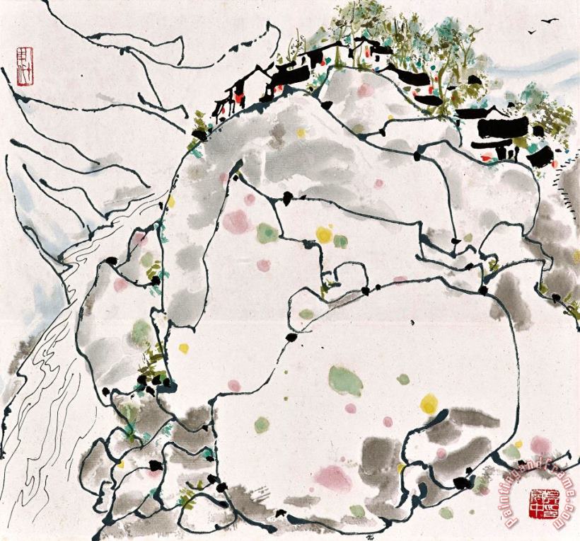Mountain Village painting - Wu Guanzhong Mountain Village Art Print Mountain Village painting - Wu Guanzhong Mountain Village Art Print