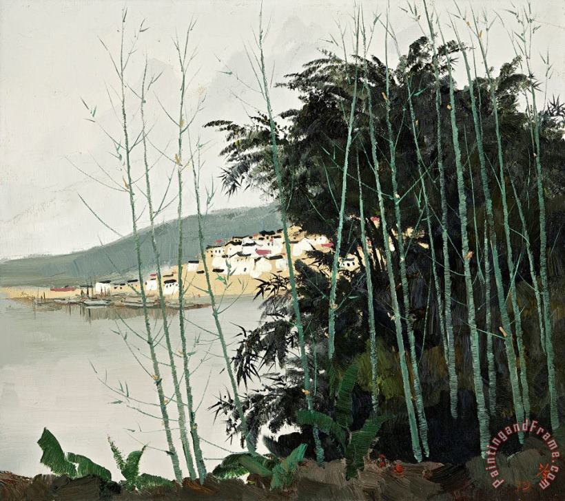 Wu Guanzhong New Bamboos Alongside The Li River Art Print
