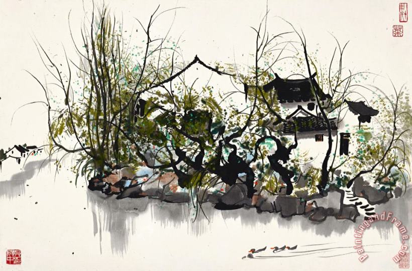 Wu Guanzhong Residences by The River 春江水暖鴨先知 Art Print