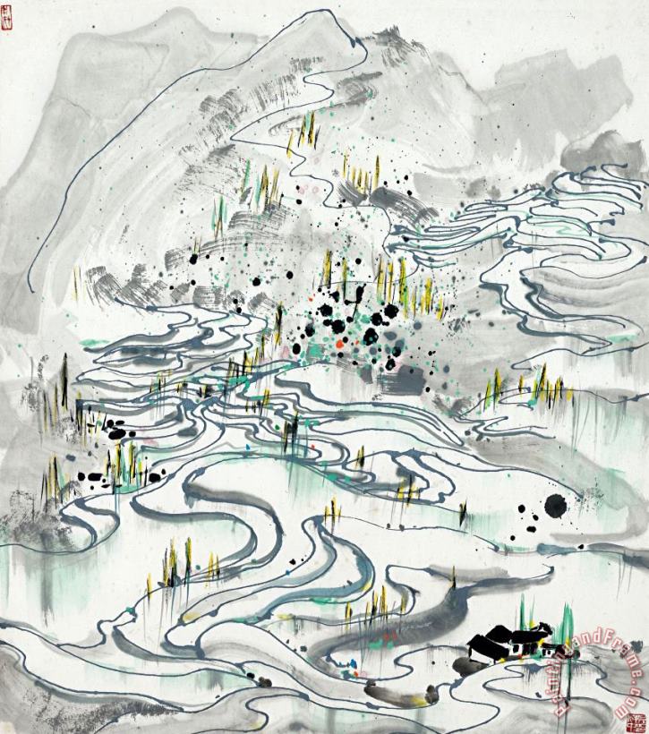 Wu Guanzhong Rice Paddies Art Print