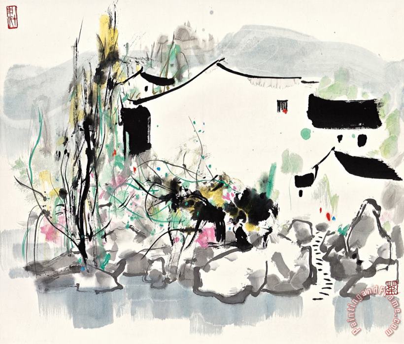 Scenery of Jiangnan painting - Wu Guanzhong Scenery of Jiangnan Art Print