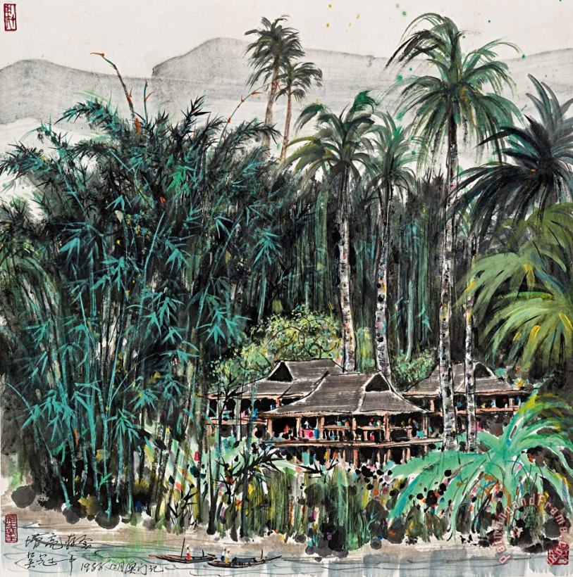 Scenery of Xishuangbanna painting - Wu Guanzhong Scenery of Xishuangbanna Art Print