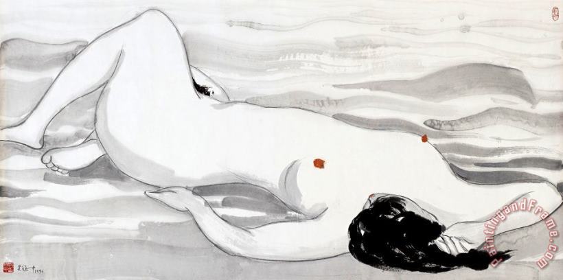 The Sea (figure), 1990 painting - Wu Guanzhong The Sea (figure), 1990 Art Print