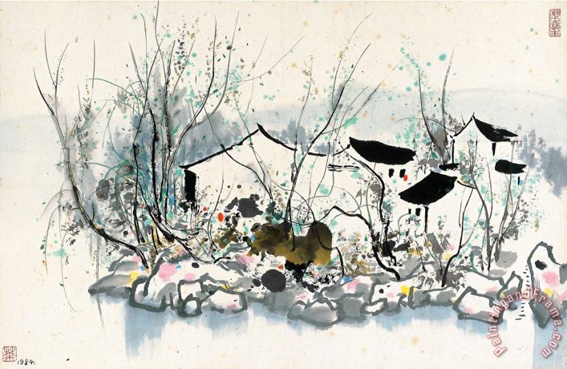 Wu Guanzhong Village by The River, 1984 Art Painting