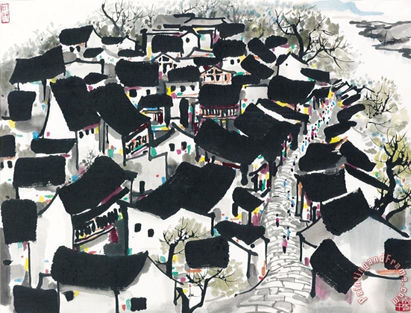 Wu Guanzhong Village by The Riverside Art Painting