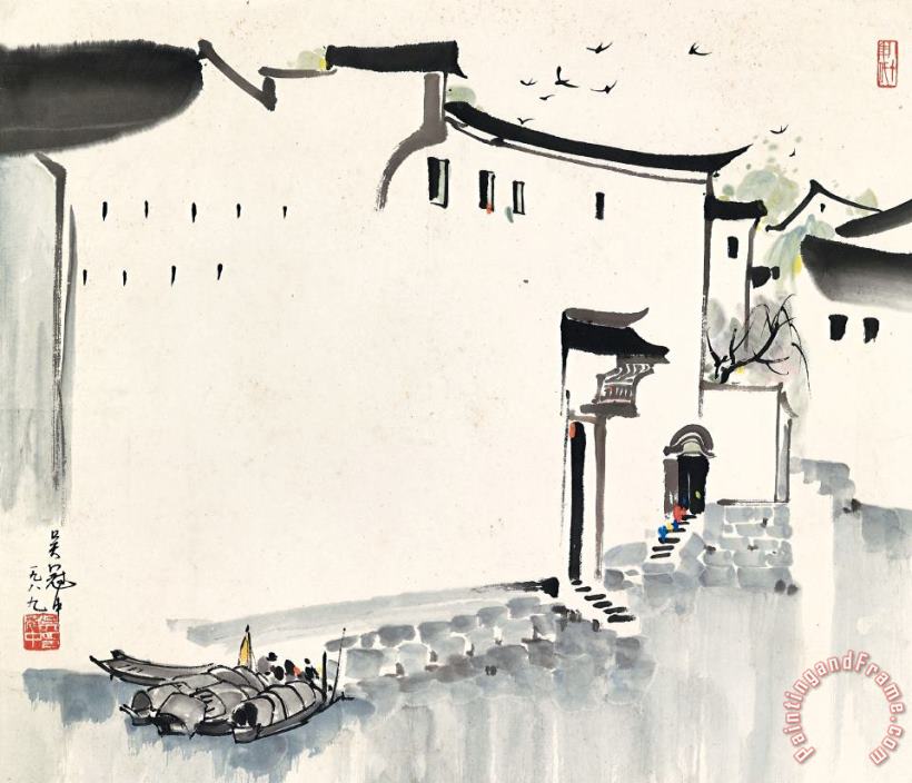 Wu Guanzhong Water Village in Jiangnan Art Painting