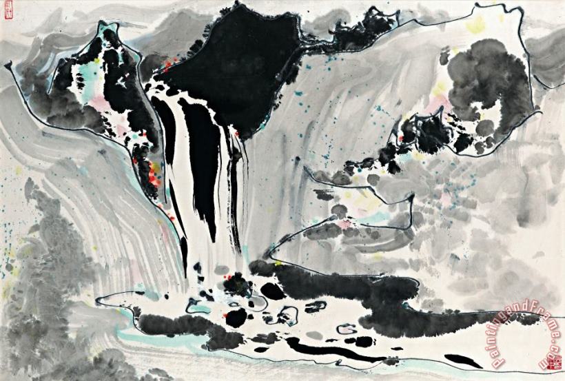 Wu Guanzhong Waterfall Art Painting