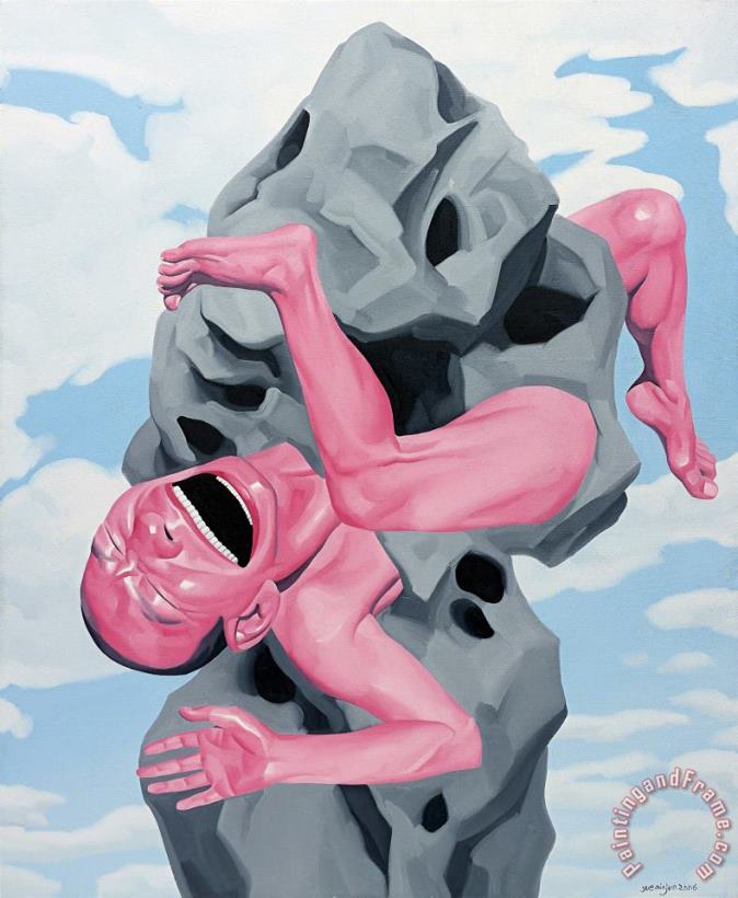 Untitled (magritte Stone), 2006 painting - Yue Minjun Untitled (magritte Stone), 2006 Art Print