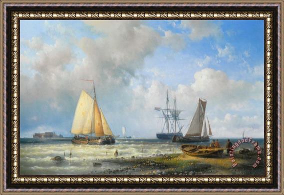 Abraham Hulk Snr Dutch Barges in a Calm Framed Print