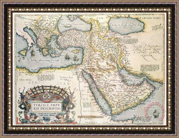Abraham Ortelius Map of the Middle East from the Sixteenth Century Framed Painting