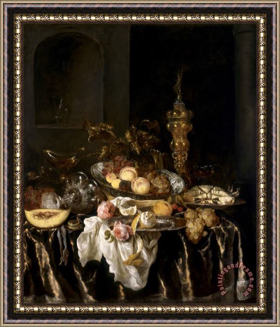 Abraham Van Beyeren A Banquet Still Life with Roses Framed Print