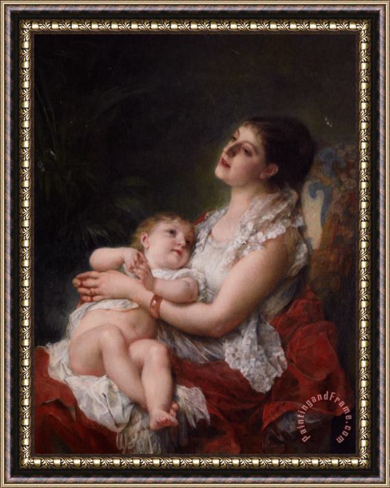 Adolphe Jourdan Mothers Embrace Framed Painting