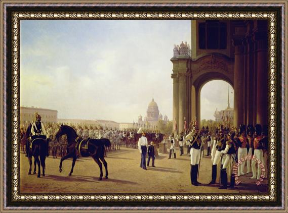 Adolphe Ladurner Parade at the Palace Square in Saint Petersburg Framed Print