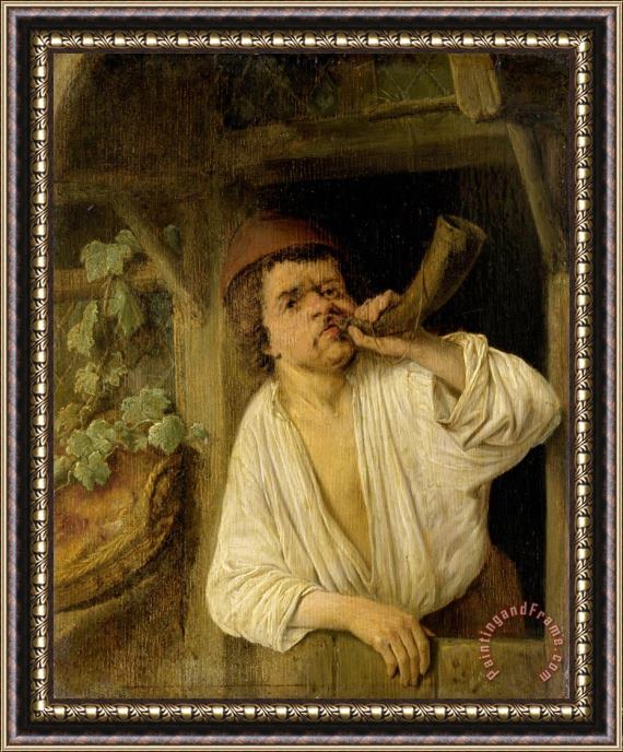Adriaen Van Ostade A Baker Blowing His Horn Framed Painting