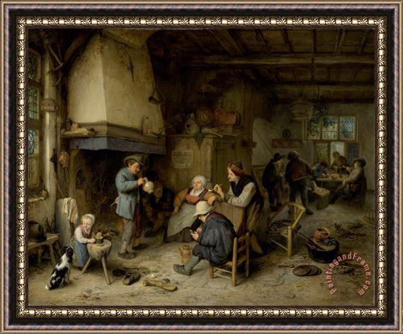 Adriaen Van Ostade Peasants in an Interior Framed Painting