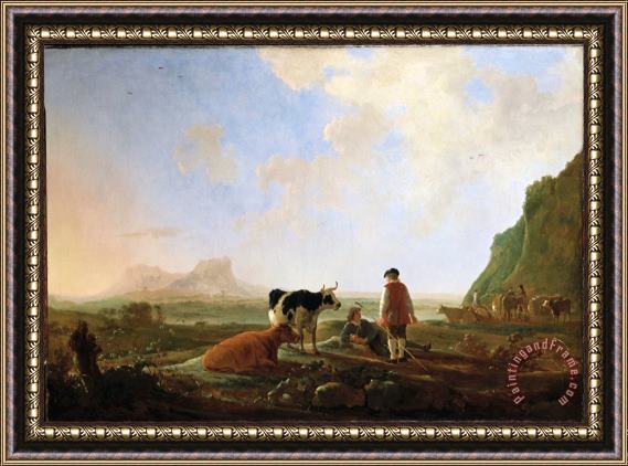 Aelbert Cuyp Herdsmen with Cows Framed Painting
