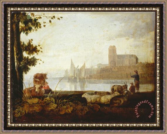 Aelbert Cuyp View on The Maas Framed Painting